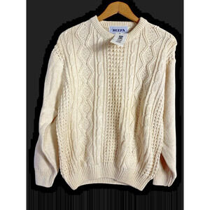 Vintage Fisherman Sweater Size L Womens NEW Cableknit Cream White Rory Gilmore